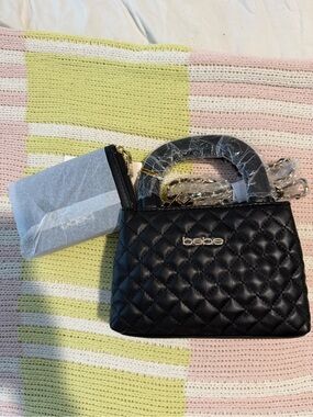 bebe Black Quilted Mini Top-Handle Crossbody with Gold Hardware